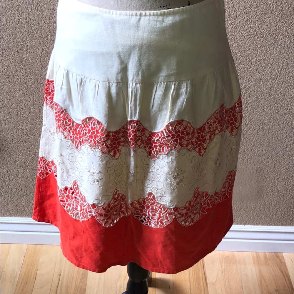 Anthropologie Odille orange/cream A-line skirt.